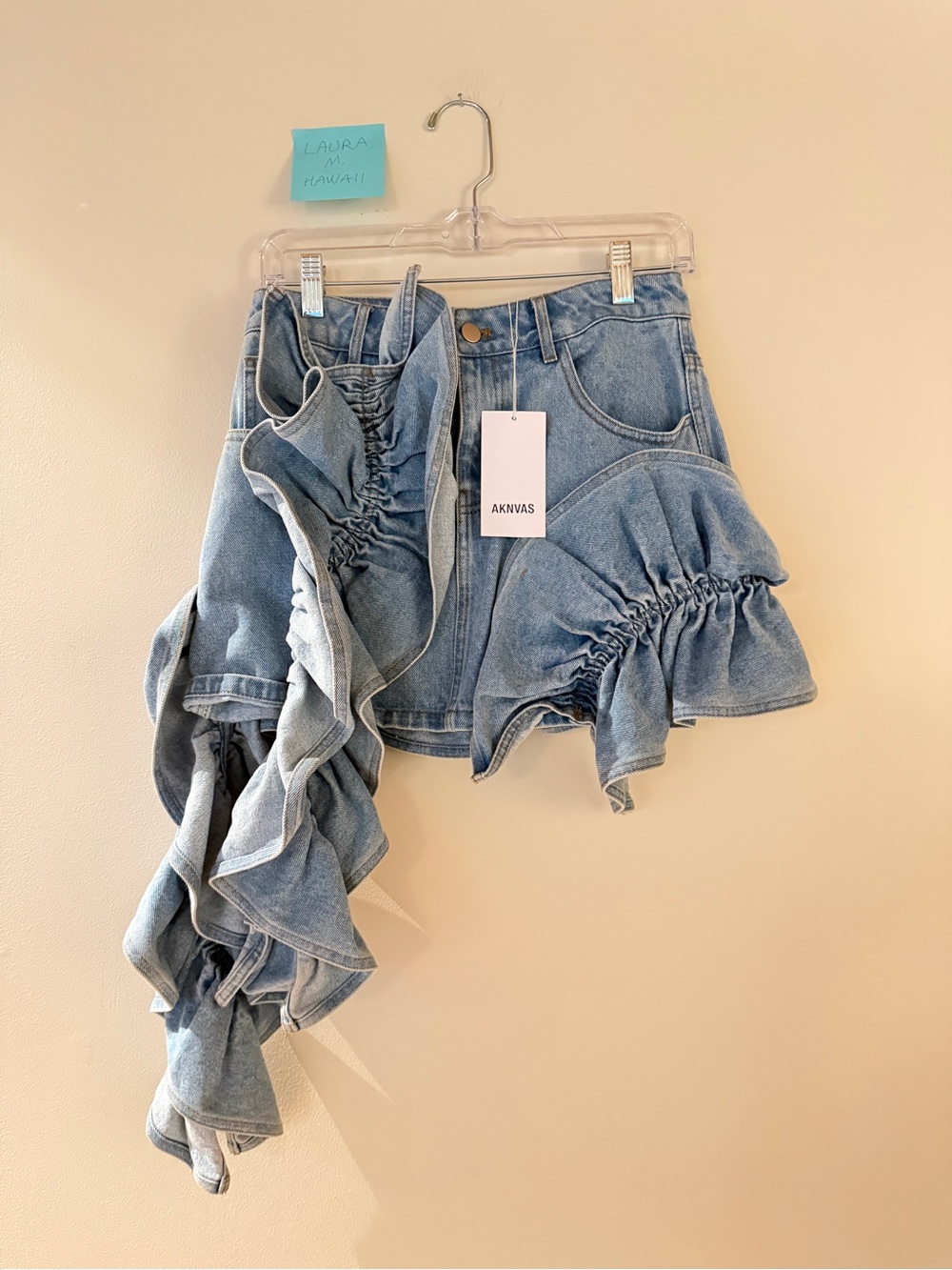 Aknvas Sky Blue Denim Ruffle Skirt
